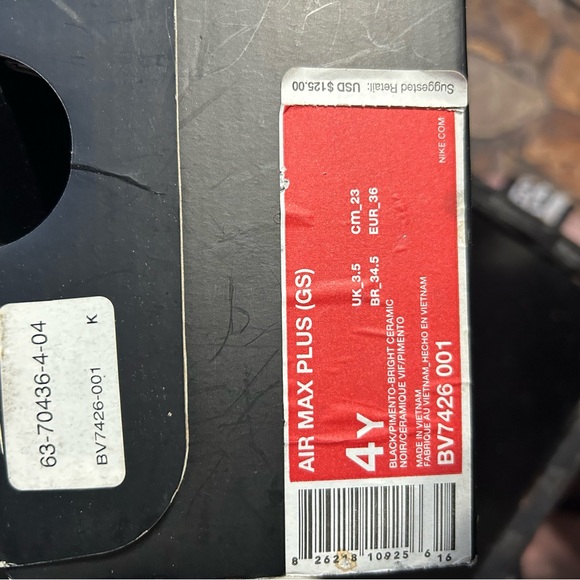 Nike Air Max Plus BV7426-001 Black Orange Red GS  Size 4Y - Picture 6 of 9